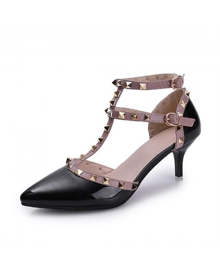 All-match Rivet Girls High-heeled Shoes Breathable Middle Hollow-out Sandals