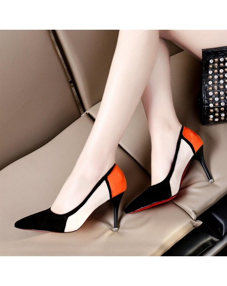 Fashion Color Matching Pointed Toe Women High Heels Shoes Thin Heels Shoes