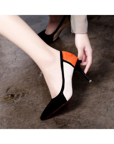 Fashion Color Matching Pointed Toe Women High Heels Shoes Thin Heels Shoes