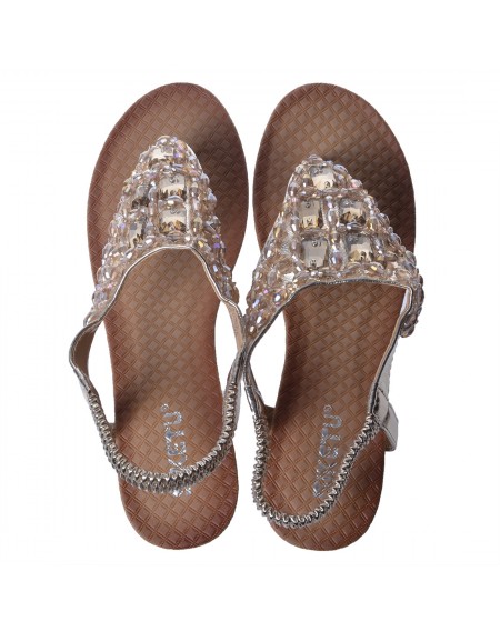 SIKETU Bohemia Style Women Female Sandals Wedge Heel Crystal Gold Size 38