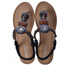 SIKETU Bohemia Style Women Female Sandals Wedge Heel Handcrafted Beads Apricot Size 39