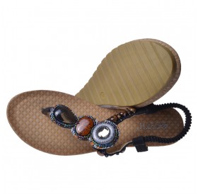 SIKETU Bohemia Style Women Female Sandals Wedge Heel Handcrafted Beads Apricot Size 39