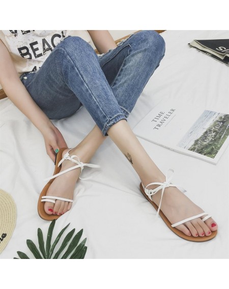 Summer Female Sandals Flat Heel Open-toed Cross Strap Sandals Casual Shoes