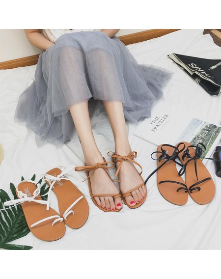 Summer Female Sandals Flat Heel Open-toed Cross Strap Sandals Casual Shoes