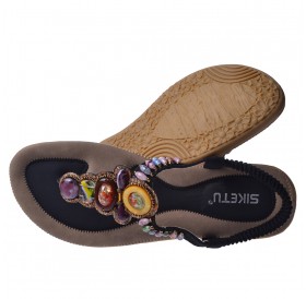SIKETU Bohemia Style Women Female Sandals Flat Heel Handcrafted Beads Black Size 36