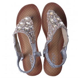 SIKETU Bohemia Style Women Female Sandals Wedge Heel Crystal Silver Size 37