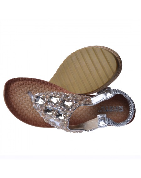 SIKETU Bohemia Style Women Female Sandals Wedge Heel Crystal Silver Size 37