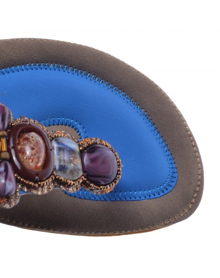 SIKETU Bohemia Style Women Female Sandals Flat Heel Handcrafted Beads Blue Size 40