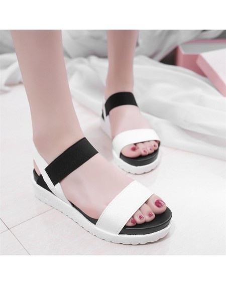 Women Casual Flat Peep-toe Sandals with Waterproof Platform&Elastic Band