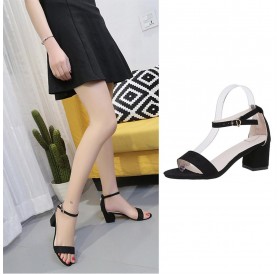 Summer Lady Middle Heels Shoes Ankle Strap Sandals Chunky Heels Women Shoes