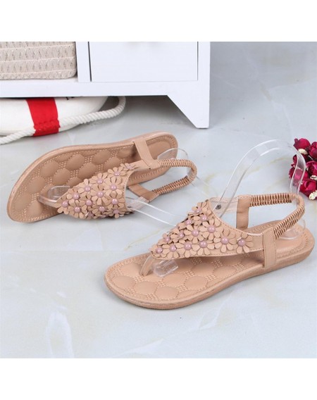 Bohemian Women Sandals Flower Summer Beach Shoes Women Flip Flops Flat Sole