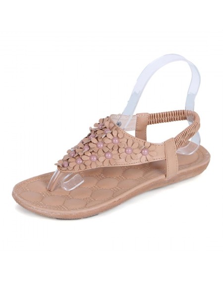 Bohemian Women Sandals Flower Summer Beach Shoes Women Flip Flops Flat Sole