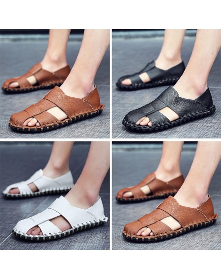 Soft Leather Flat Shoes Man Sandal Slippers Comfortable Breathable Beach Shoes