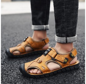 Fashion Summer Anti-slip Sole Slip-on Slippers Leather Flat Shoes Man Sandal
